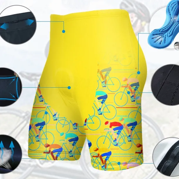 Men's Cycling Shorts Bike Padded Shorts / Chamois Bottoms Mountain Bike MTB Road Bike Cycling Sports Graphic 3D Pad Breathable Quick Dry Moisture Wicking Black Yellow Polyester Spandex Clothing