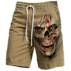 Men's 3D Print Cool Skulls Halloween Costumes Sweat Shorts Beach Shorts Terry Shorts Mid Waist Vintage Casual Daily Holiday Streetwear Elastic Waist 3D Print Drawstring Designer Clothing Apparel
