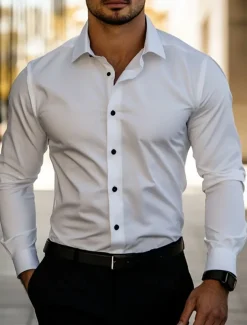 Men's Daily Dress Casual Shirt Homecoming Standard Fit Long Sleeve Lapel Summer Solid Color Polyester Black White Grey 2025