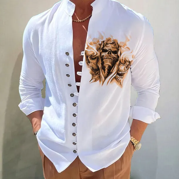 Men's Dark Shirt Aloha Shirt Long Sleeve Fashion Designer Casual Vacation Daily Going out Fall Autumn / Fall Spring & Summer Stand Collar Print Black Black / Red Army Green Red Navy Blue