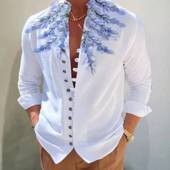 Men's Dark Shirt Aloha Shirt Long Sleeve Fashion Designer Casual Vacation Daily Going out Fall Autumn / Fall Spring & Summer Stand Collar Print Black Black / Red Army Green Red Navy Blue