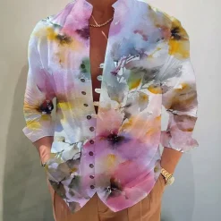 Men's Dark Shirt Aloha Shirt Long Sleeve Fashion Designer Casual Vacation Daily Going out Fall Autumn / Fall Spring & Summer Stand Collar Print Black Black / Red Army Green Red Navy Blue