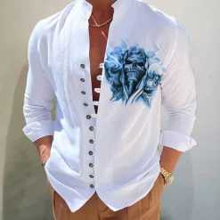 Men's Dark Shirt Aloha Shirt Long Sleeve Fashion Designer Casual Vacation Daily Going out Fall Autumn / Fall Spring & Summer Stand Collar Print Black Black / Red Army Green Red Navy Blue