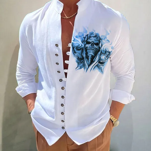 Men's Dark Shirt Aloha Shirt Long Sleeve Fashion Designer Casual Vacation Daily Going out Fall Autumn / Fall Spring & Summer Stand Collar Print Black Black / Red Army Green Red Navy Blue