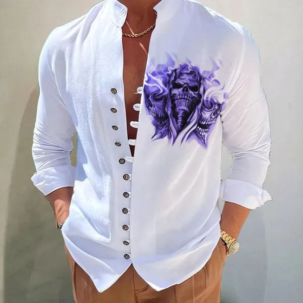 Men's Dark Shirt Aloha Shirt Long Sleeve Fashion Designer Casual Vacation Daily Going out Fall Autumn / Fall Spring & Summer Stand Collar Print Black Black / Red Army Green Red Navy Blue