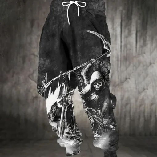 Men's Death Halloween Costumes Skulls Sweatpants Joggers Trousers Mid Waist Drawstring Elastic Waist Dark Gothic Style Jogging Streetwear Workout Athletic Sweatpants with Pockets Spring Fall 3D Print