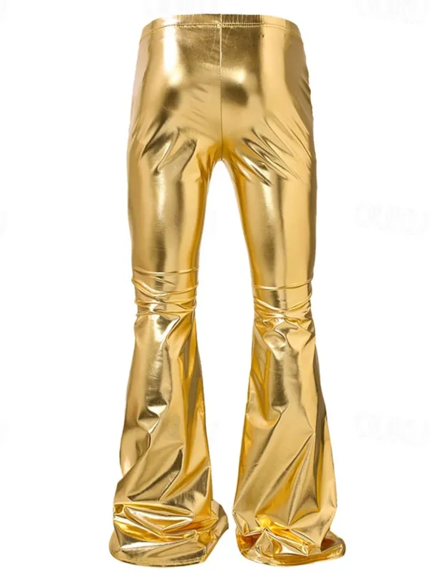 Men's Disco Pants Flared Pants Trousers Casual Pants Buttons Pocket Plain Comfort Party Stage Disco Lights Fashion Casual Gold Micro-elastic