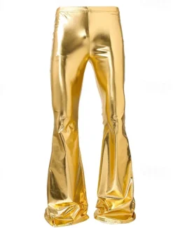 Men's Disco Pants Flared Pants Trousers Casual Pants Buttons Pocket Plain Comfort Party Stage Disco Lights Fashion Casual Gold Micro-elastic