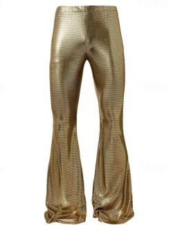 Men's Disco Pants Flared Pants Trousers Casual Pants Buttons Pocket Plain Comfort Party Stage Disco Lights Fashion Casual Gold Micro-elastic