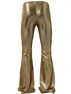 Men's Disco Pants Flared Pants Trousers Casual Pants Buttons Pocket Plain Comfort Party Stage Disco Lights Fashion Casual Gold Micro-elastic