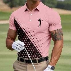 Men's Dot Golf Sports Polo Shirts Short Sleeve Polo Shirts Collared Shirts Business Casual Outdoor Athleisure Daily Wear 3D Print Summer White Pink Blue