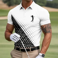 Men's Dot Golf Sports Polo Shirts Short Sleeve Polo Shirts Collared Shirts Business Casual Outdoor Athleisure Daily Wear 3D Print Summer White Pink Blue