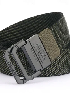 Men's Double-ring Buckle Belt Waist Belt Black Kakhi Alloy Durable Adjustable Plain Outdoor Daily