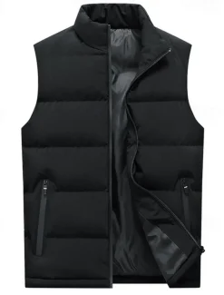 Men's Down Vest Puffer Vest Vest Gilet Daily Date Vacation Fashion Casual Fall & Winter Pocket Polyester Warm Comfortable Plain Zipper Standing Collar Regular Fit Black Red Blue Vest