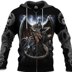 Men's Dragon Graphic Prints Hoodie Hoodies Sweatshirt Streetwear Designer Long Sleeve Hooded Sports & Outdoor Daily Sports Wine Red Red+Gray Zipper Print Spring & Fall Designer