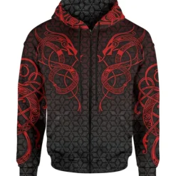 Men's Dragon Graphic Prints Hoodie Hoodies Sweatshirt Streetwear Designer Long Sleeve Hooded Sports & Outdoor Daily Sports Wine Red Red+Gray Zipper Print Spring & Fall Designer