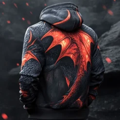 Men's Dragon Hoodies Fashion Cool Long Sleeve Hooded Vacation Going out Streetwear Black Drawstring Zipper Fall Winter Designer