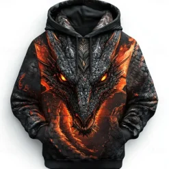 Men's Dragon Hoodies Sweatshirt Fashion Cool Long Sleeve Crew Neck Party Holiday Streetwear Black Blue Drawstring Fall Winter Designer