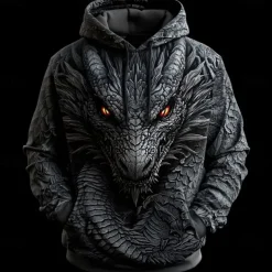 Men's Dragon Hoodies Sweatshirt Fashion Cool Long Sleeve Crew Neck Party Holiday Streetwear Black Blue Drawstring Fall Winter Designer