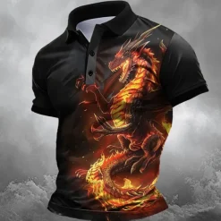 Men's Dragon Polo Shirts Golf Shirt Short Sleeve Polo Shirts Collared Shirts Funny Streetwear Vacation Wear Party Outfits Buttons 3D Print Summer Spring Black Purple Green