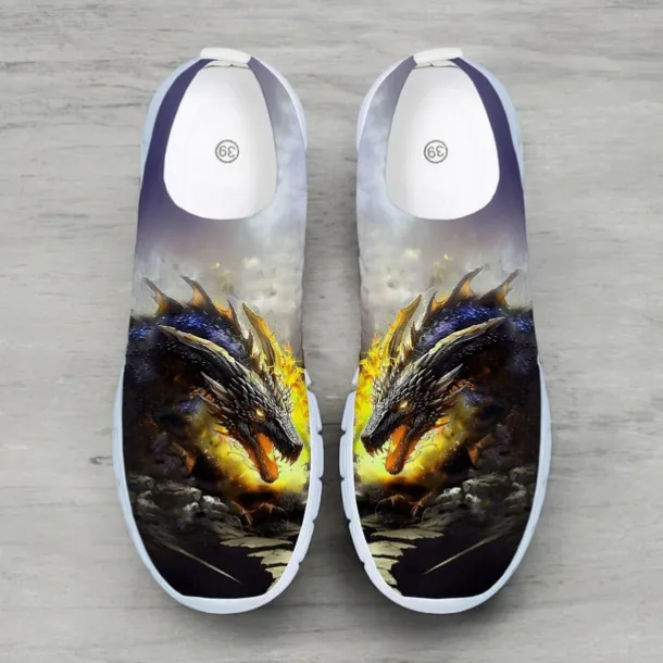 Men's Dragon Print Flyknit Sneakers - Lightweight Athletic Shoes for Running, Gym and Casual Wear