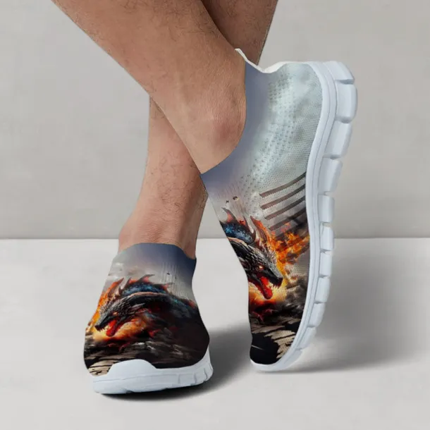 Men's Dragon Print Flyknit Sneakers - Lightweight Athletic Shoes for Running, Gym and Casual Wear