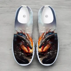 Men's Dragon Print Flyknit Sneakers - Lightweight Athletic Shoes for Running, Gym and Casual Wear