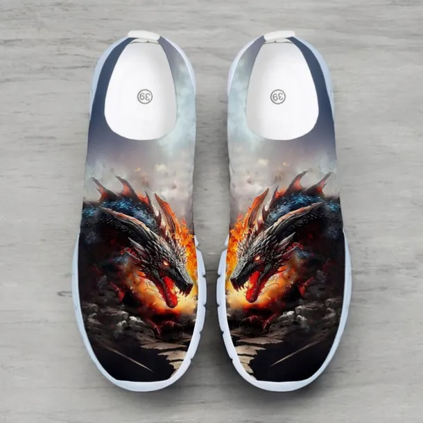 Men's Dragon Print Flyknit Sneakers - Lightweight Athletic Shoes for Running, Gym and Casual Wear