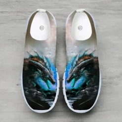 Men's Dragon Print Flyknit Sneakers - Lightweight Athletic Shoes for Running, Gym and Casual Wear