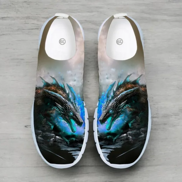 Men's Dragon Print Flyknit Sneakers - Lightweight Athletic Shoes for Running, Gym and Casual Wear