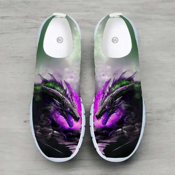 Men's Dragon Print Flyknit Sneakers - Lightweight Athletic Shoes for Running, Gym and Casual Wear