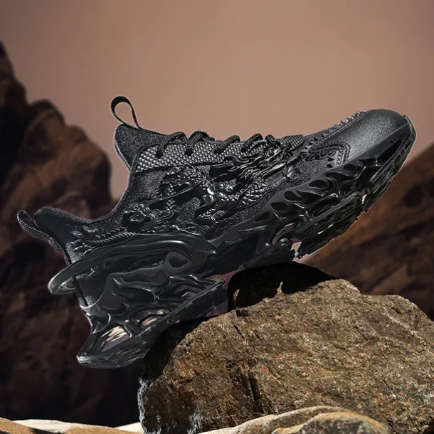Men's Dragon-Themed Lightweight Athletic Sneakers – Unique Sculpted Sole Design, Breathable and Comfortable Running Shoes for Sports and Street Style