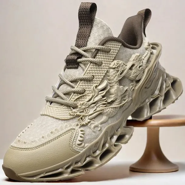 Men's Dragon-Themed Lightweight Athletic Sneakers – Unique Sculpted Sole Design, Breathable and Comfortable Running Shoes for Sports and Street Style