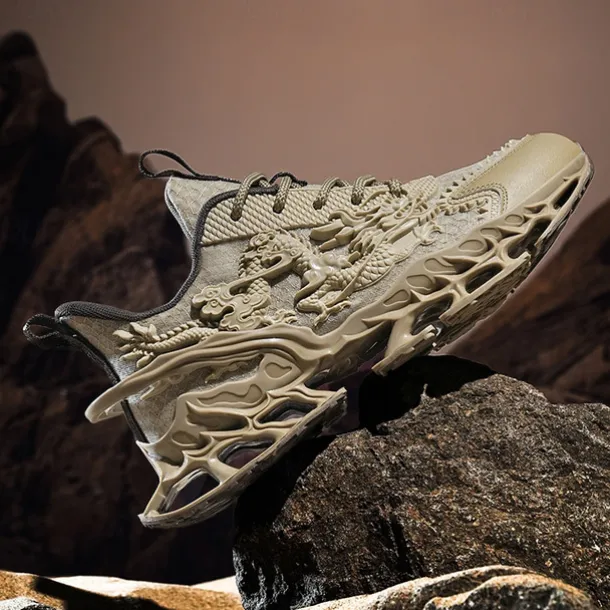 Men's Dragon-Themed Lightweight Athletic Sneakers – Unique Sculpted Sole Design, Breathable and Comfortable Running Shoes for Sports and Street Style