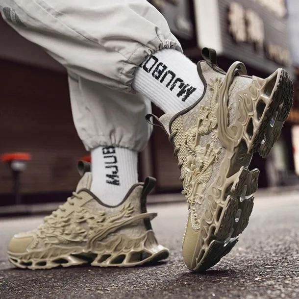 Men's Dragon-Themed Lightweight Athletic Sneakers – Unique Sculpted Sole Design, Breathable and Comfortable Running Shoes for Sports and Street Style