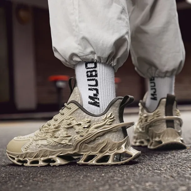 Men's Dragon-Themed Lightweight Athletic Sneakers – Unique Sculpted Sole Design, Breathable and Comfortable Running Shoes for Sports and Street Style