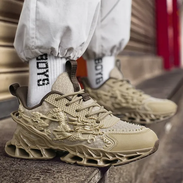 Men's Dragon-Themed Lightweight Athletic Sneakers – Unique Sculpted Sole Design, Breathable and Comfortable Running Shoes for Sports and Street Style