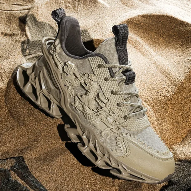 Men's Dragon-Themed Lightweight Athletic Sneakers – Unique Sculpted Sole Design, Breathable and Comfortable Running Shoes for Sports and Street Style