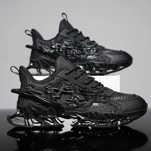 Men's Dragon-Themed Lightweight Athletic Sneakers – Unique Sculpted Sole Design, Breathable and Comfortable Running Shoes for Sports and Street Style
