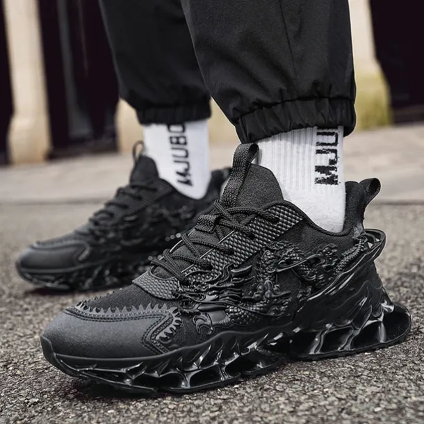 Men's Dragon-Themed Lightweight Athletic Sneakers – Unique Sculpted Sole Design, Breathable and Comfortable Running Shoes for Sports and Street Style