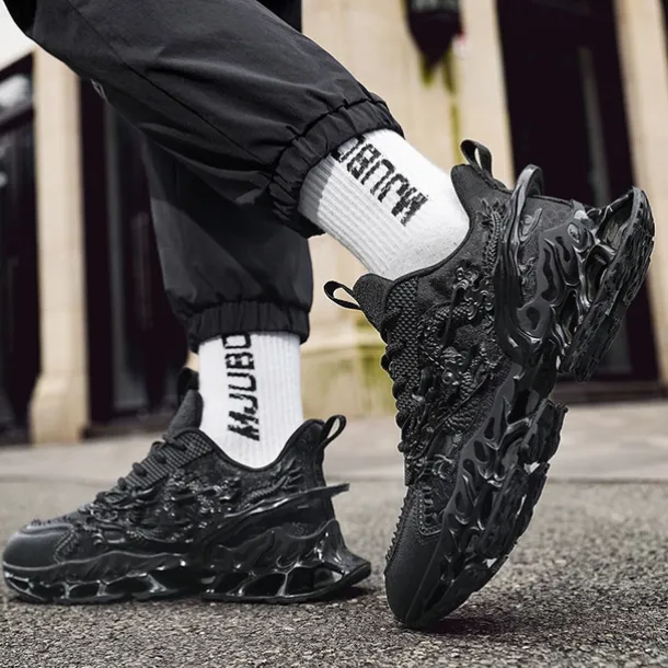 Men's Dragon-Themed Lightweight Athletic Sneakers – Unique Sculpted Sole Design, Breathable and Comfortable Running Shoes for Sports and Street Style