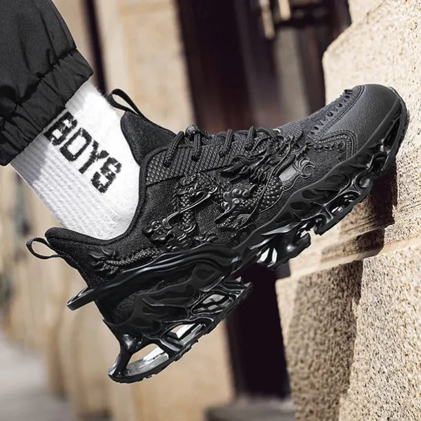 Men's Dragon-Themed Lightweight Athletic Sneakers – Unique Sculpted Sole Design, Breathable and Comfortable Running Shoes for Sports and Street Style