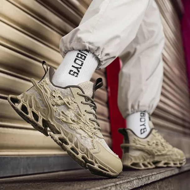 Men's Dragon-Themed Lightweight Athletic Sneakers – Unique Sculpted Sole Design, Breathable and Comfortable Running Shoes for Sports and Street Style