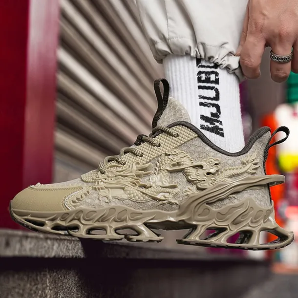 Men's Dragon-Themed Lightweight Athletic Sneakers – Unique Sculpted Sole Design, Breathable and Comfortable Running Shoes for Sports and Street Style