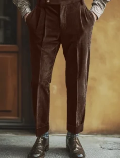 Men's Dress Pants Corduroy Pants Trousers Pleated Pants Gurkha Pants Pocket Plain Comfort Soft Full Length Party Business Daily Fashion Streetwear Light Khaki Black