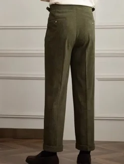 Men's Dress Pants Corduroy Pants Trousers Pleated Pants Gurkha Pants Pocket Plain Comfort Soft Full Length Party Business Daily Fashion Streetwear Light Khaki Black