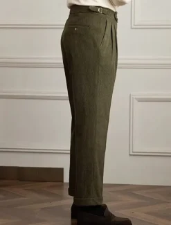 Men's Dress Pants Corduroy Pants Trousers Pleated Pants Gurkha Pants Pocket Plain Comfort Soft Full Length Party Business Daily Fashion Streetwear Light Khaki Black