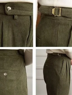 Men's Dress Pants Corduroy Pants Trousers Pleated Pants Gurkha Pants Pocket Plain Comfort Soft Full Length Party Business Daily Fashion Streetwear Light Khaki Black