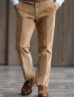 Men's Dress Pants Corduroy Pants Winter Pants Chinos Solid Color Full Length Formal Wedding Outdoor Elegant Vacation Khaki Micro-elastic