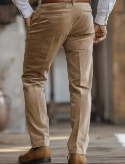 Men's Dress Pants Corduroy Pants Winter Pants Chinos Solid Color Full Length Formal Wedding Outdoor Elegant Vacation Khaki Micro-elastic